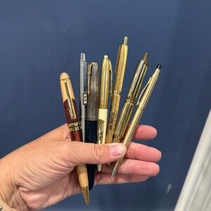 Vintage pen lot 7-Parker, Paprer Mate double heart, advertisement, Germany, wood